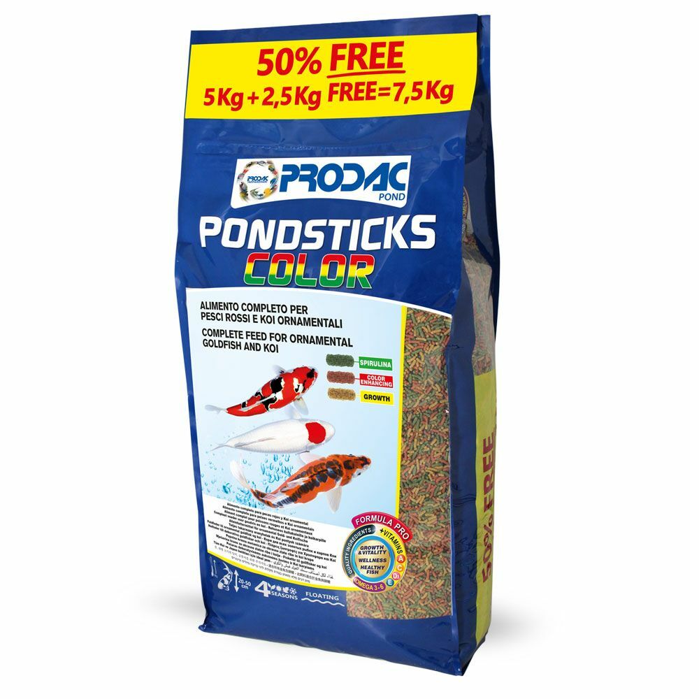 премиум корм для прудовых рыб PRODAC PONDSTICKS COLOR, 3 вида палочек, мешок 7.5 кг.